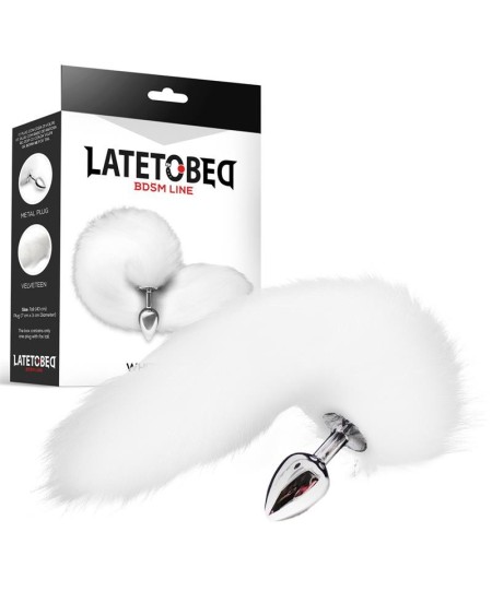 metal butt plug with foxy tail velvet touch 40 cm white