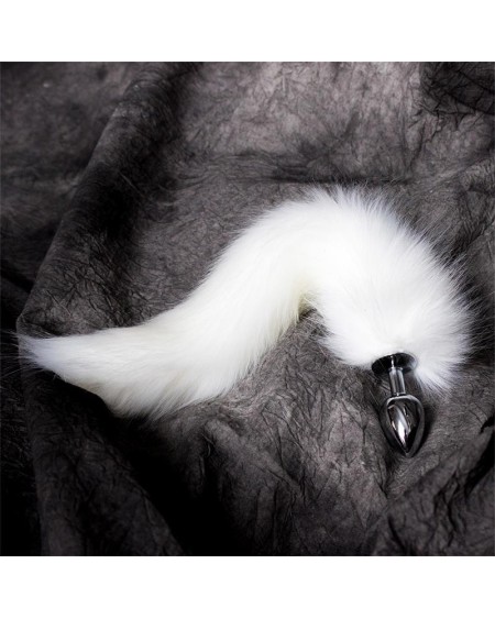 metal butt plug with foxy tail velvet touch 40 cm white
