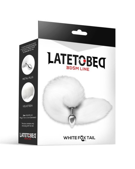 metal butt plug with foxy tail velvet touch 40 cm white
