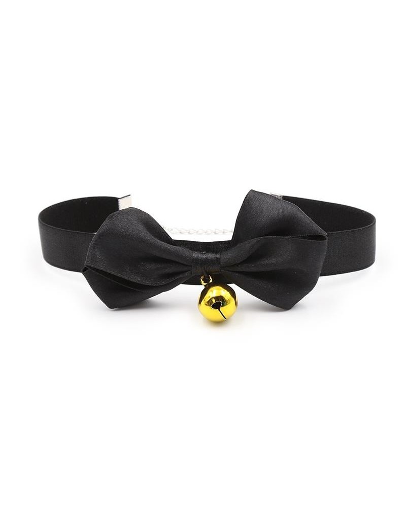 collar with bow and bell 36 cm size l noir