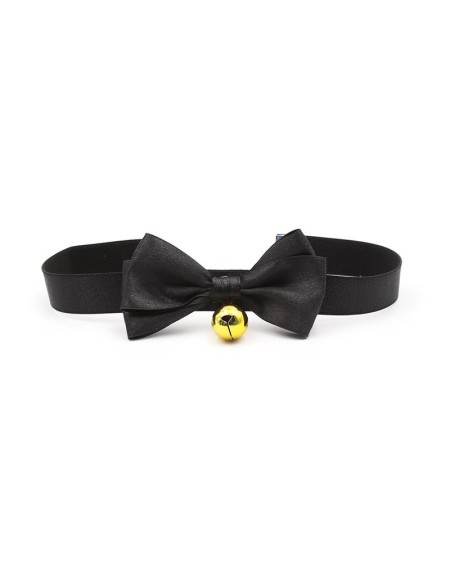 collar with bow and bell 36 cm size l noir