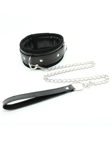 collar with metal leash and pedded interior noir