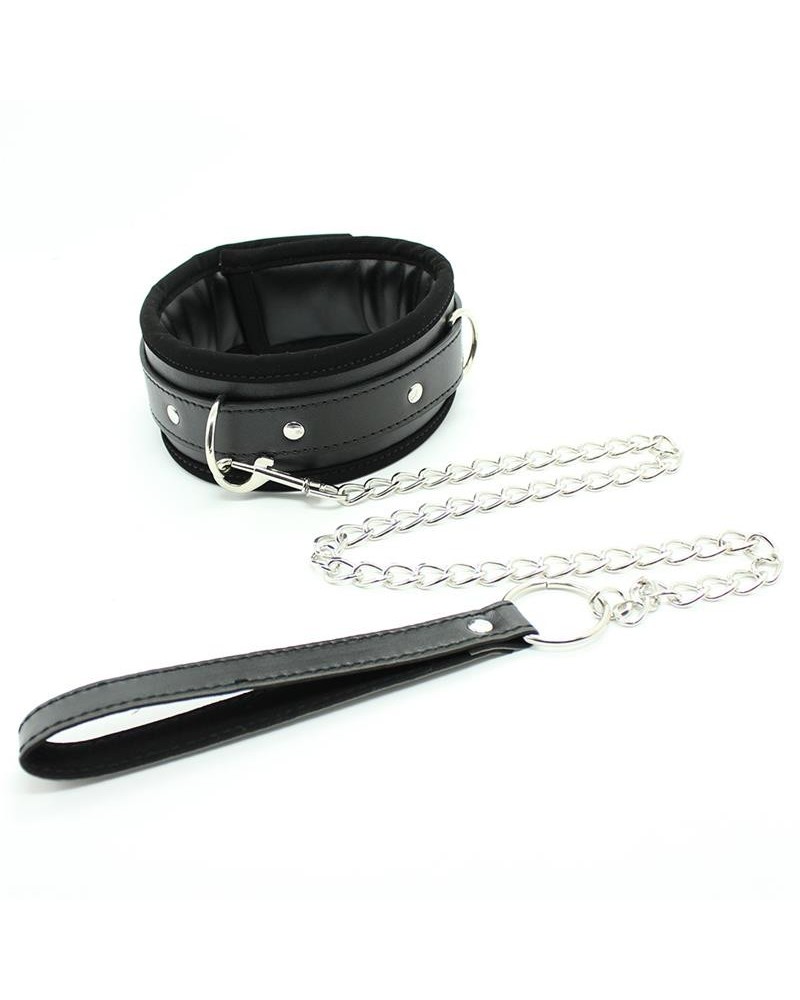 collar with metal leash and pedded interior noir