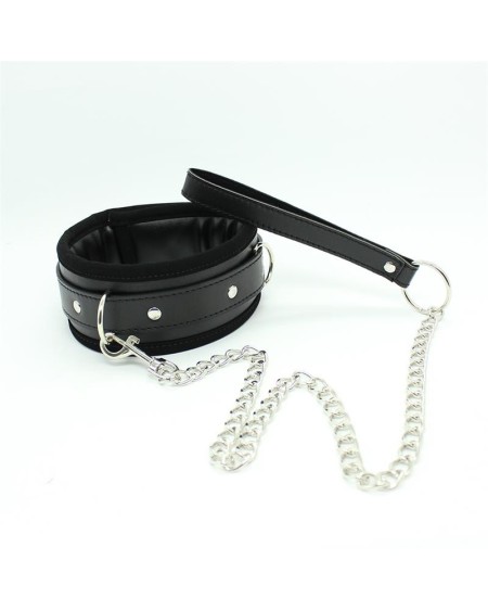 collar with metal leash and pedded interior noir