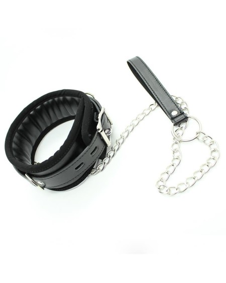 collar with metal leash and pedded interior noir