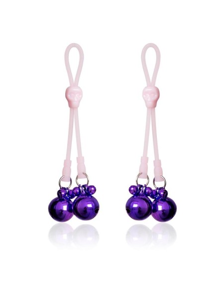 nipple clamps skulls and ring bells silicone and metal pinkpurple