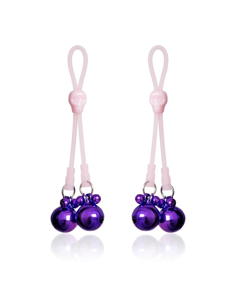 nipple clamps skulls and ring bells silicone and metal pinkpurple