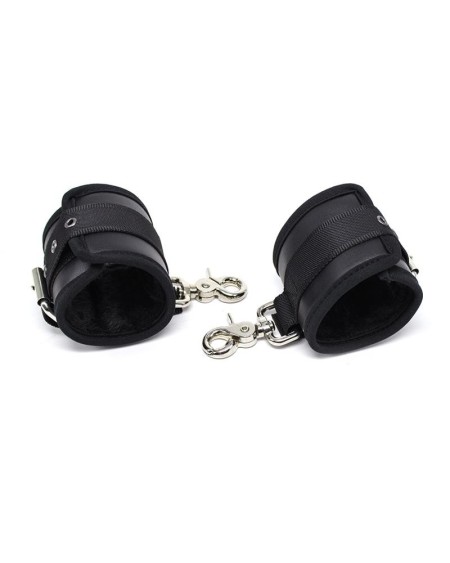 leather handcuffs with grand hoops noir