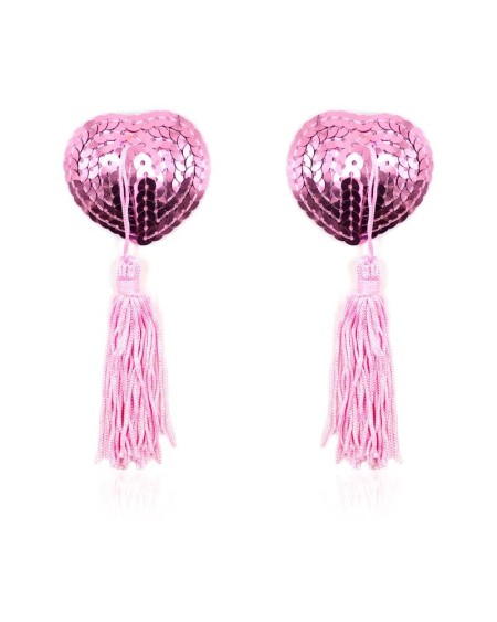 self-adhesive heart sequin nipple cover with tassel rose