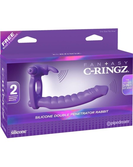 fantasy c-ringz silicone double penetrator rabbit violet