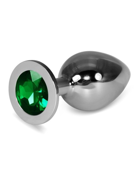 metal butt plug rosebud classic with green jewel size l
