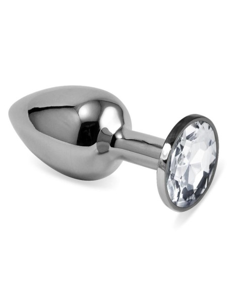 butt plug silver rosebud classic with clear jewel size s