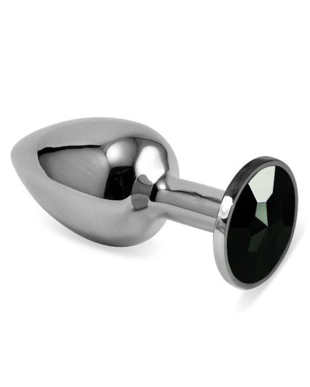 butt plug silver rosebud classic with noir jewel size s