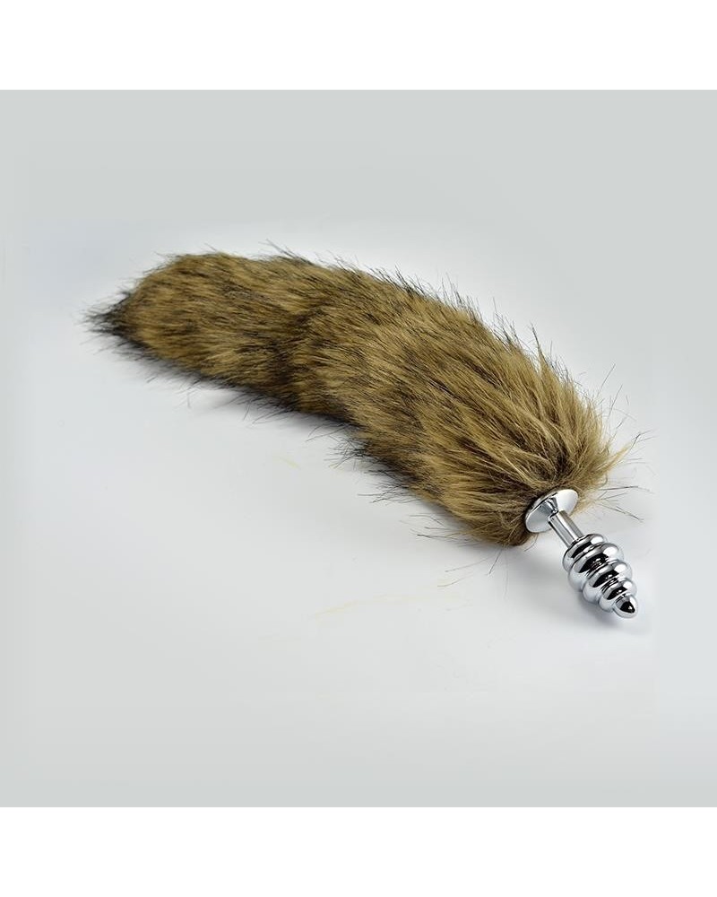 metal spiral butt plug with brown fox tail size l