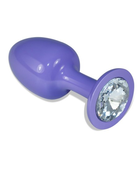 metal butt plug violet rosebud with clear jewel