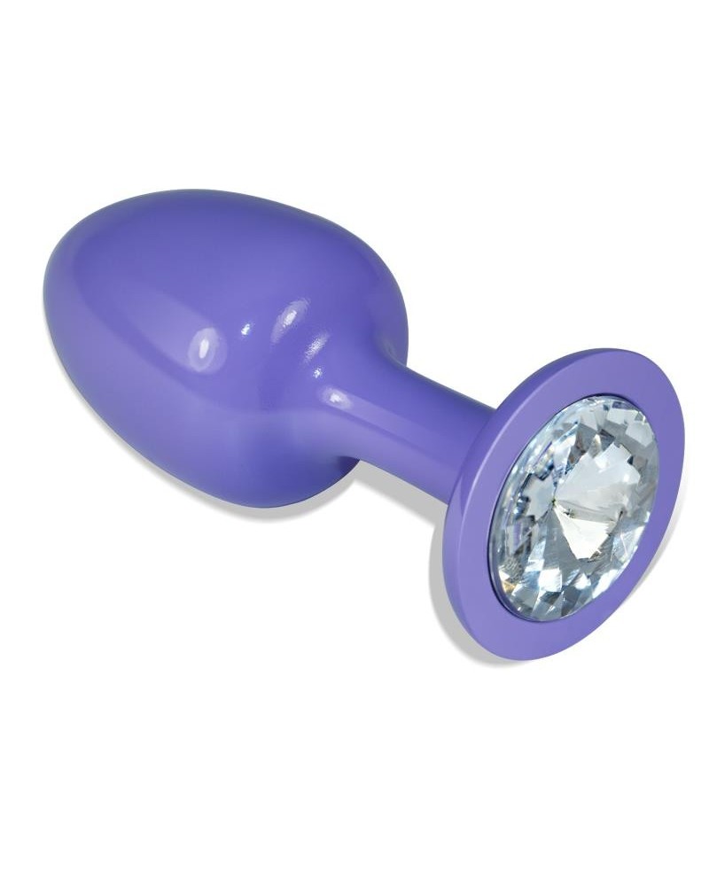 metal butt plug violet rosebud with clear jewel