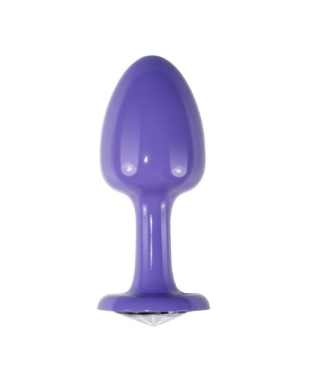 metal butt plug violet rosebud with clear jewel
