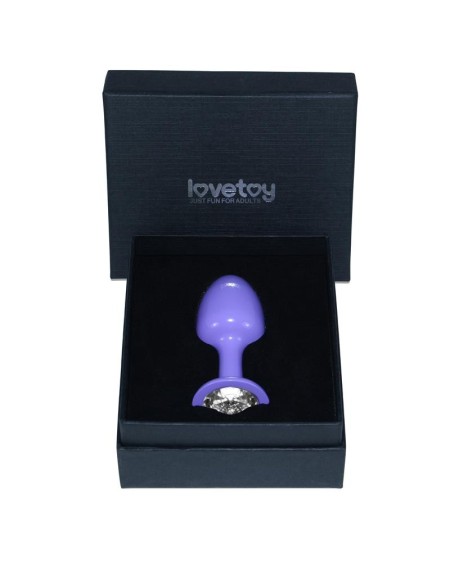 metal butt plug violet rosebud with clear jewel