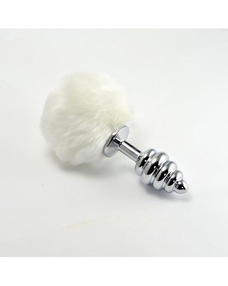 metal spiral butt plug with white pompon
