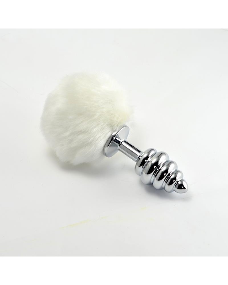 metal spiral butt plug with white pompon