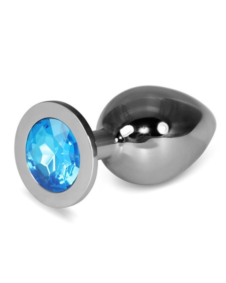 metal butt plug rosebud classic with blue jewel size l