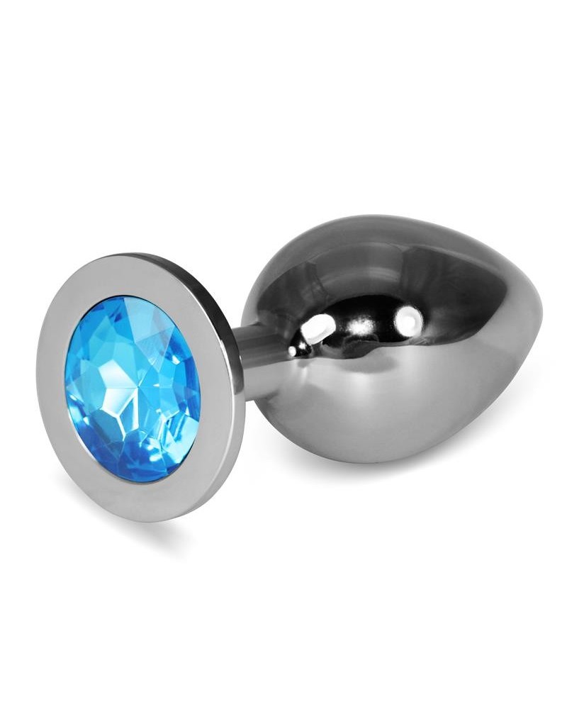 metal butt plug rosebud classic with blue jewel size l