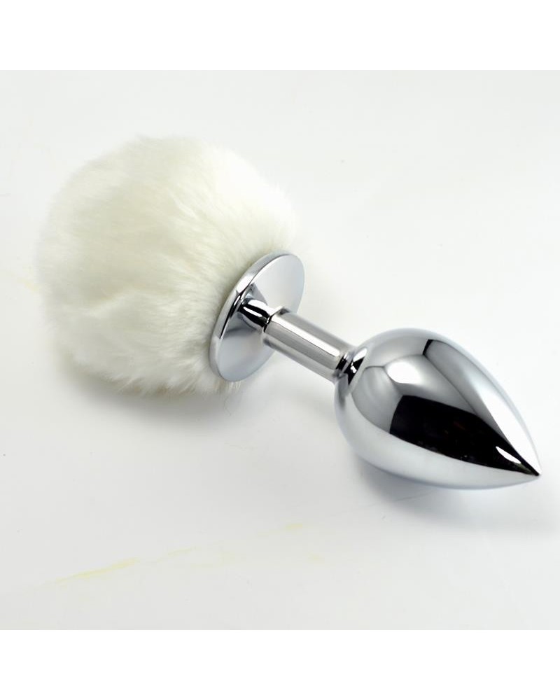 metal butt plug with white pompon size l