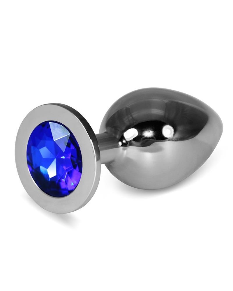metal butt plug rosebud classic with darkblue jewel size l
