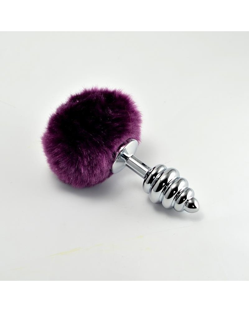 metal spiral butt plug with violet pompon