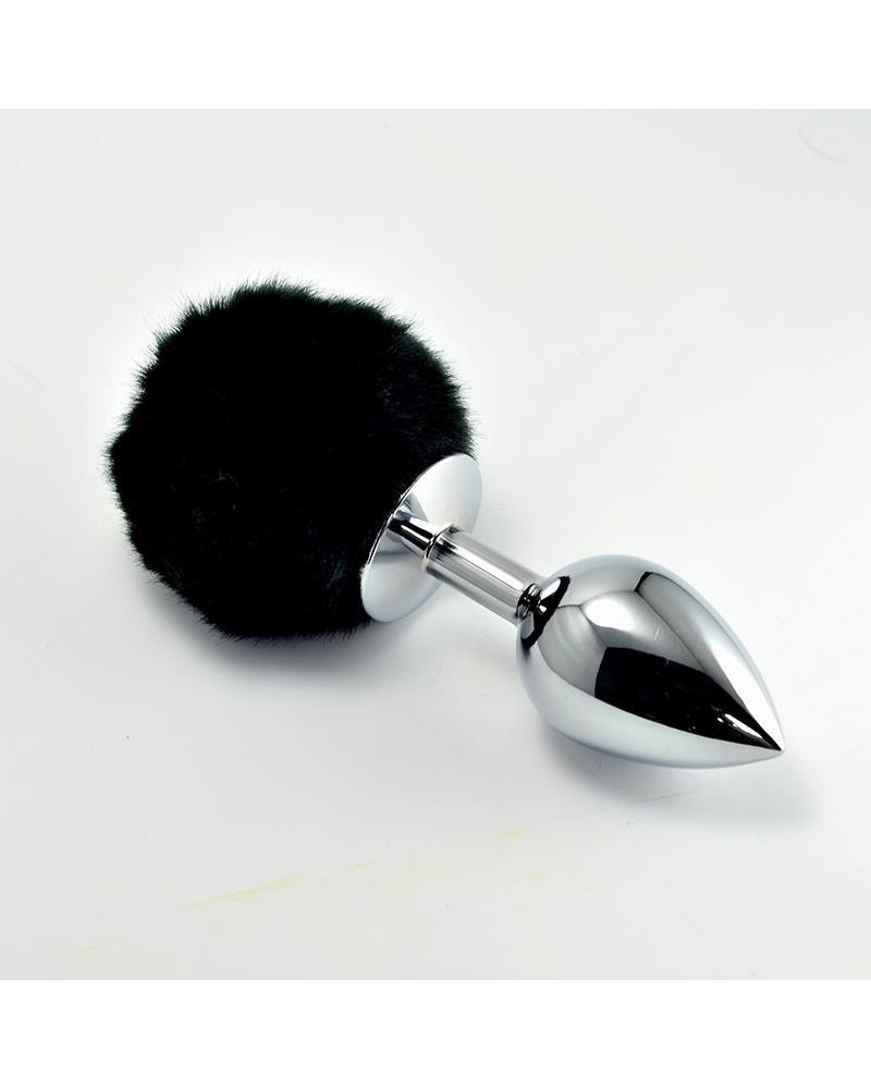 metal butt plug with noir pompon size s
