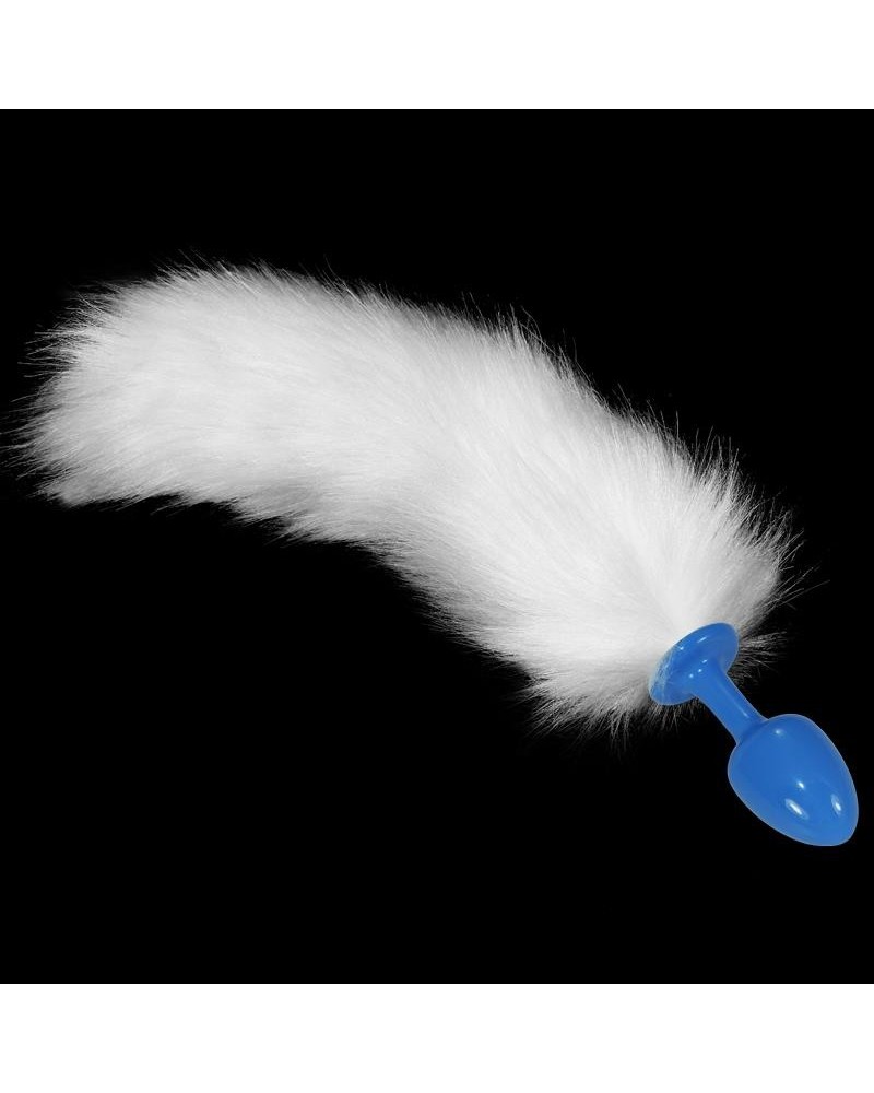 metal butt plug blue with white fox tail