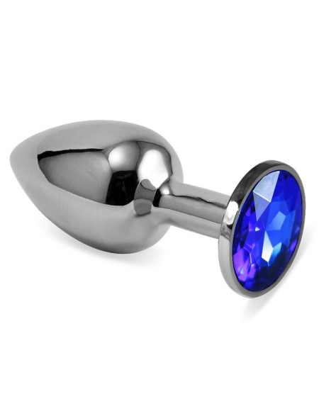 butt plug silver rosebud classic with darkblue jewel size s