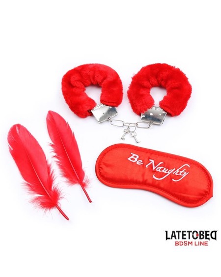 3 pieces bondage set cuffs, eye mask and feathers