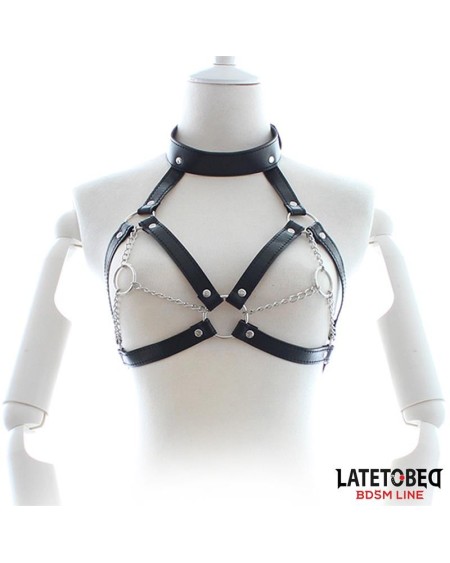 bondage harness with open cups and chains