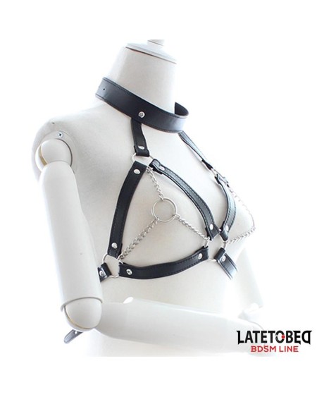 bondage harness with open cups and chains