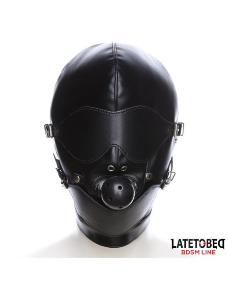 slave hood with eye mask breathable gag ball and mouth adjustable