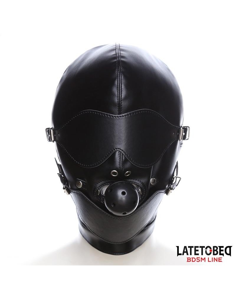 slave hood with eye mask breathable gag ball and mouth adjustable