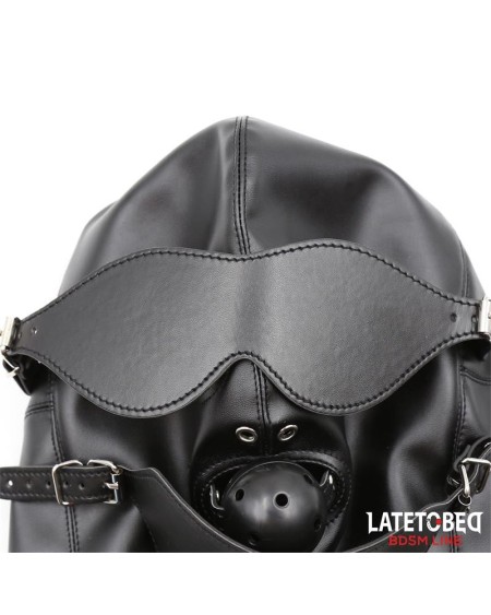 slave hood with eye mask breathable gag ball and mouth adjustable