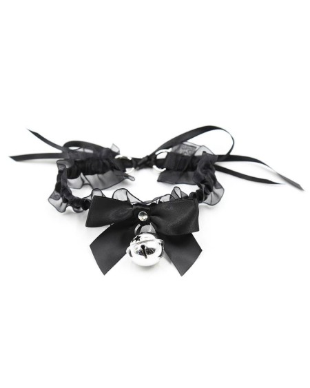 collar with bow, bell and lace