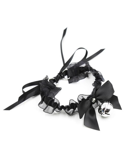 collar with bow, bell and lace