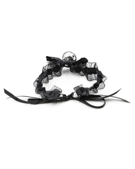 collar with bow, bell and lace