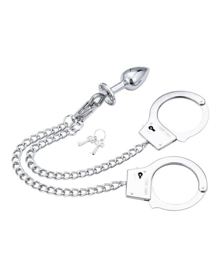 metal hand cuffs with anal plug