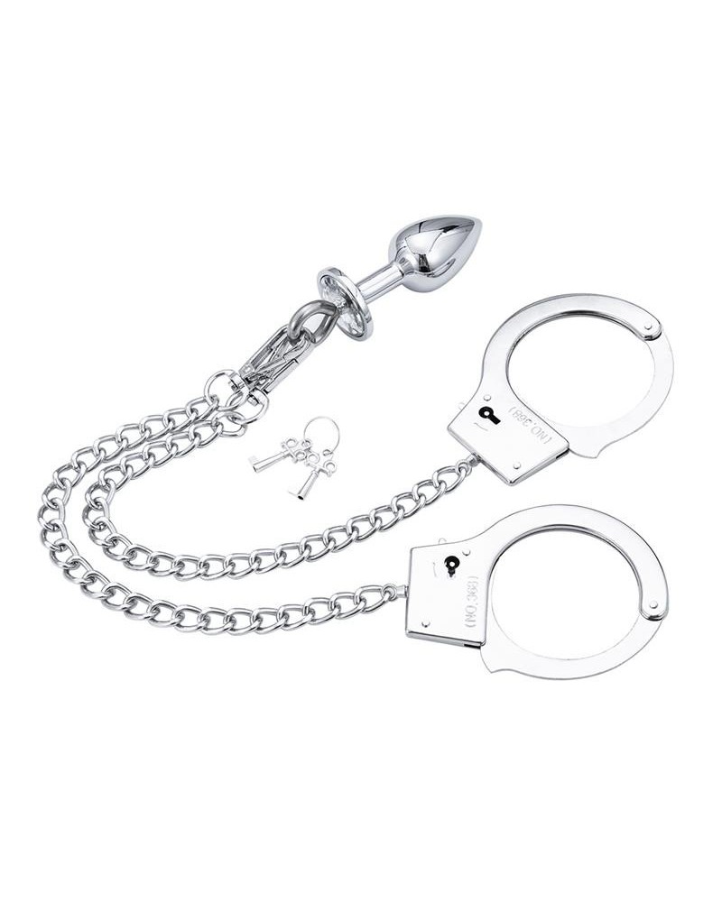 metal hand cuffs with anal plug