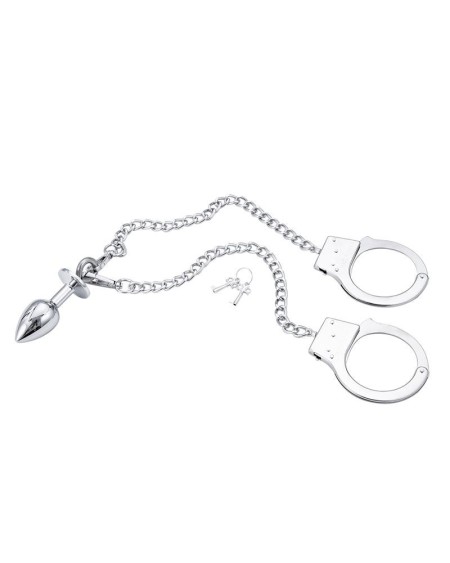 metal hand cuffs with anal plug