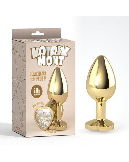 clear heart golden anal plug with jewel size m
