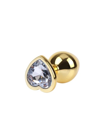 clear heart golden anal plug with jewel size m