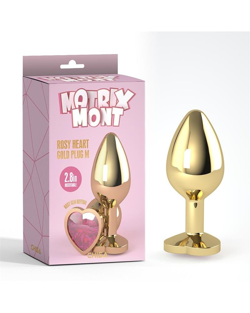 rosy heart golden anal plug with jewel size m