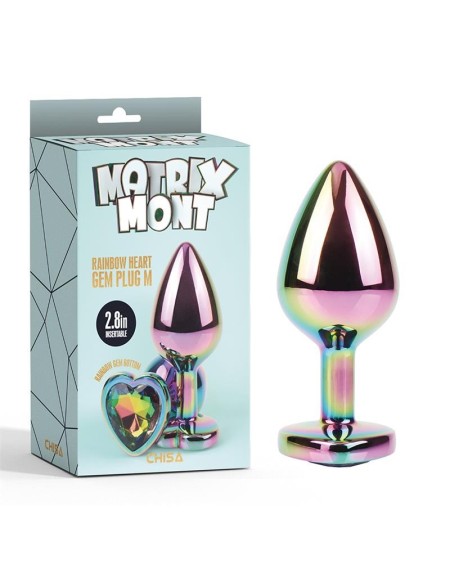rainbow heart multicolored anal plug with jewel size m
