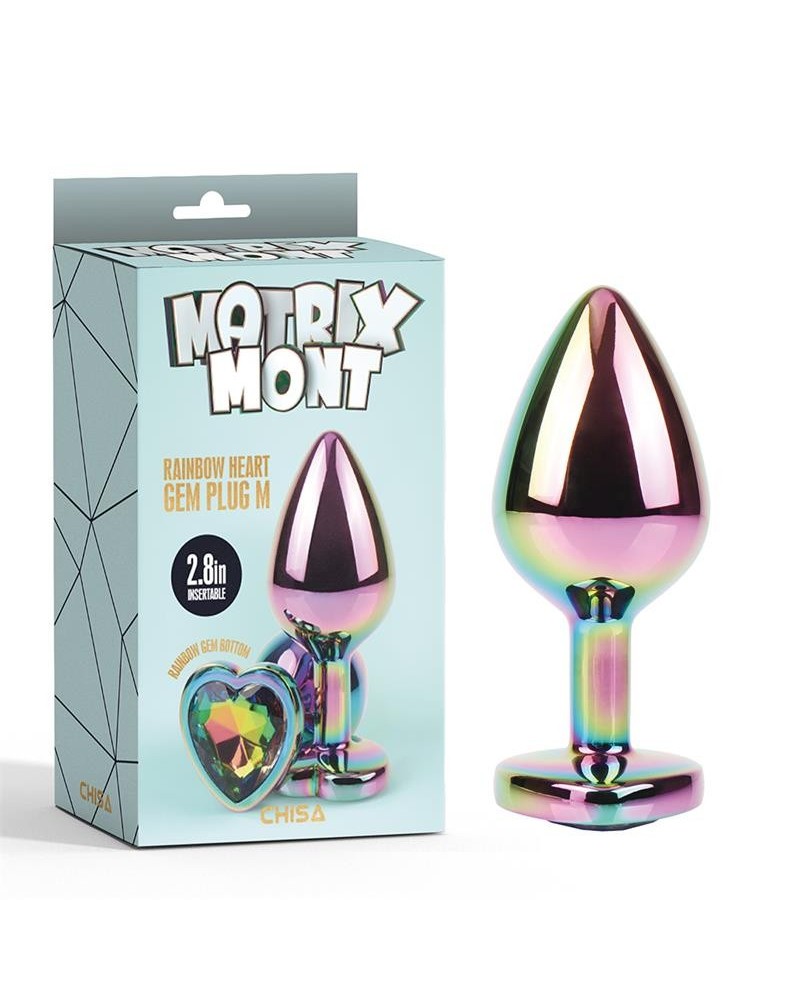 rainbow heart multicolored anal plug with jewel size m