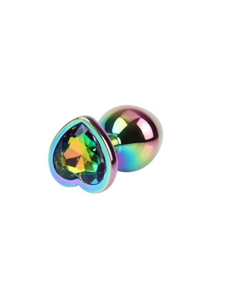rainbow heart multicolored anal plug with jewel size m